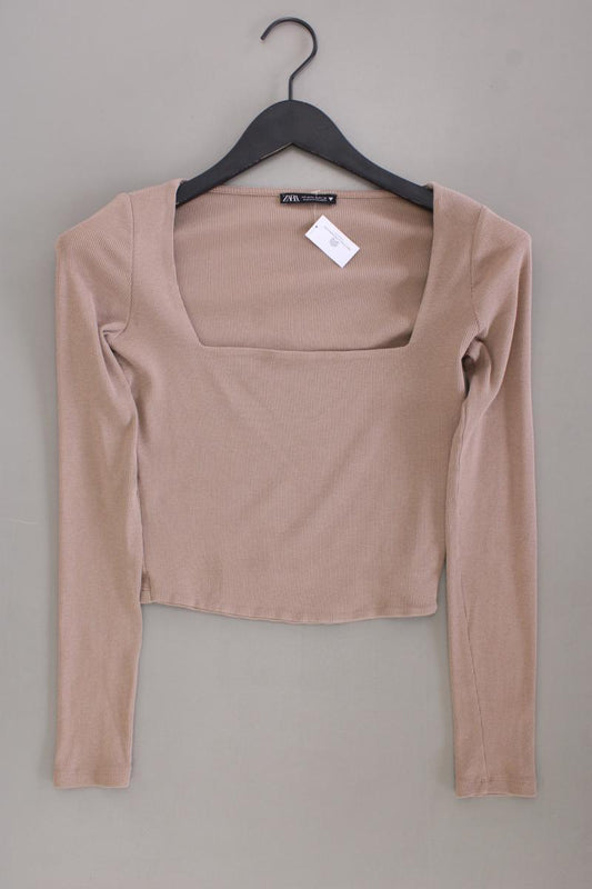 Zara Cropped Shirt Gr. M Langarm braun aus Baumwolle