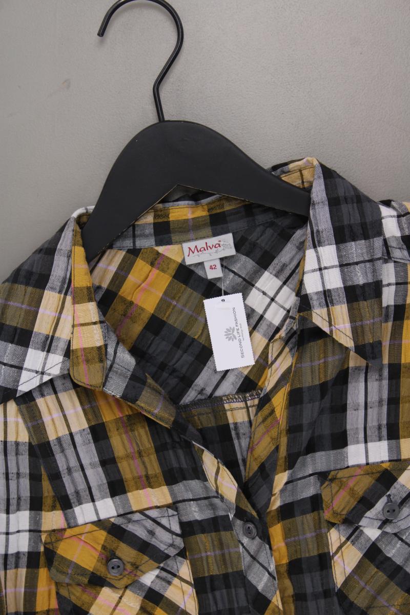 Malva Bluse Gr. 42 kariert 3/4 Ärmel gelb aus Polyester
