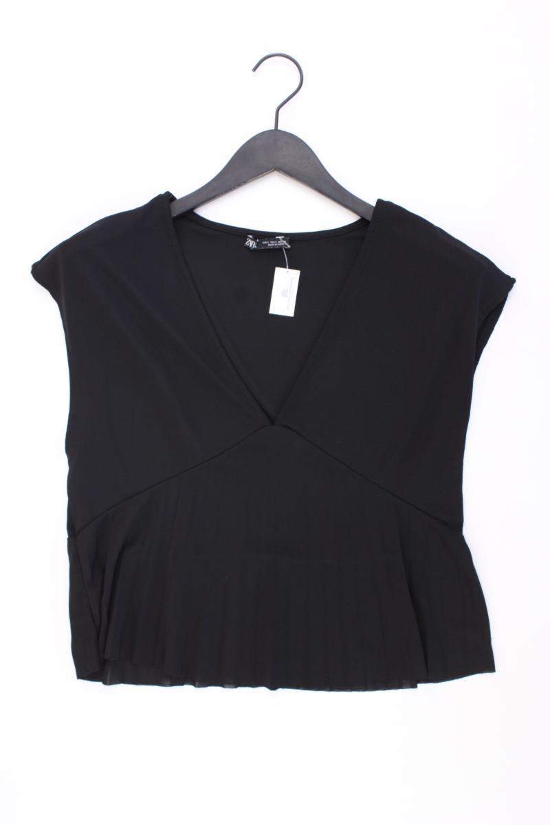 Zara Shirt mit V-Ausschnitt Gr. S Kurzarm schwarz aus Polyester