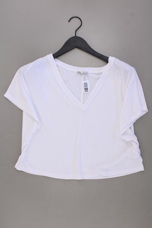 Zara Cropped Shirt Gr. S Kurzarm weiß aus Polyester