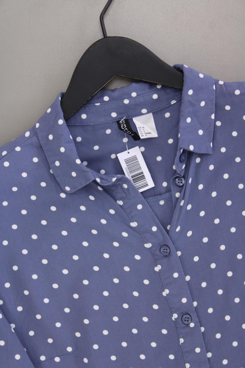 H&M Langarmbluse Gr. 36 gepunktet blau aus Viskose