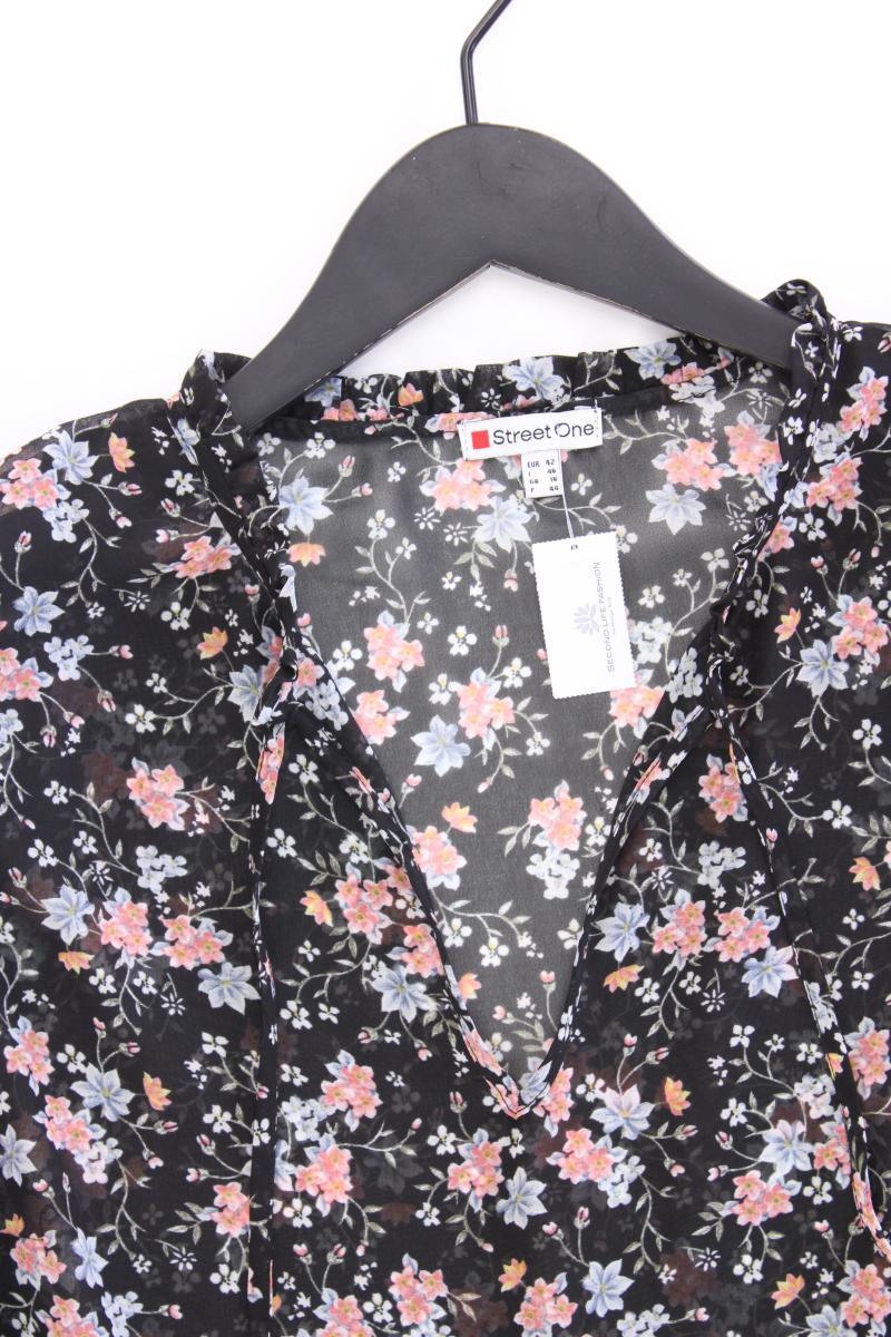 Street One Chiffonbluse Gr. 42 mit Blumenmuster Langarm schwarz