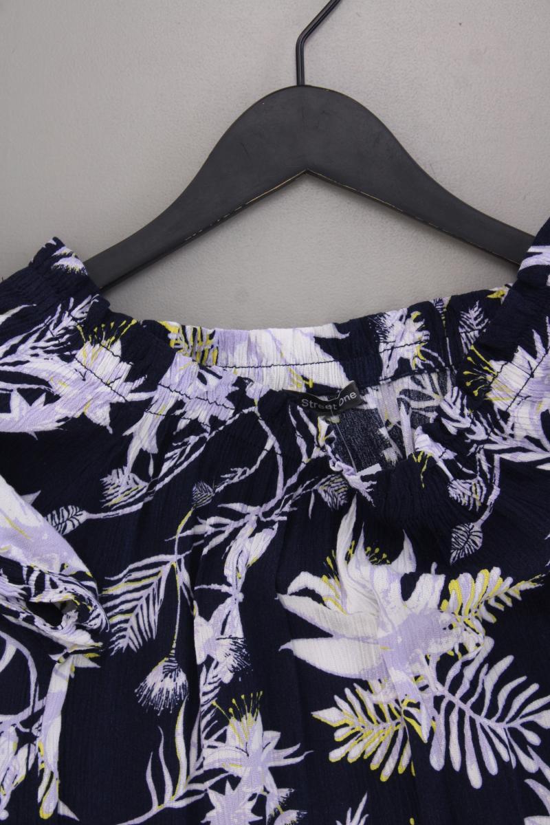 Street One Kurzarmbluse Gr. 38 mit Blumenmuster mit Carmen-Ausschnitt blau