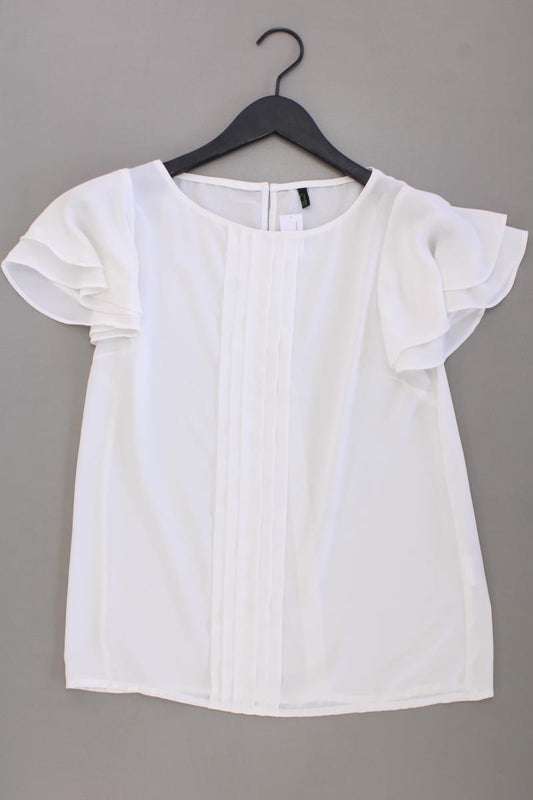 Benetton Chiffonbluse Gr. XS Kurzarm weiß aus Polyester