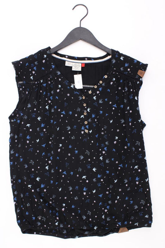 Ragwear Bluse mit Vogelmuster Gr. L mit Tierdruck Kurzarm schwarz aus Viskose