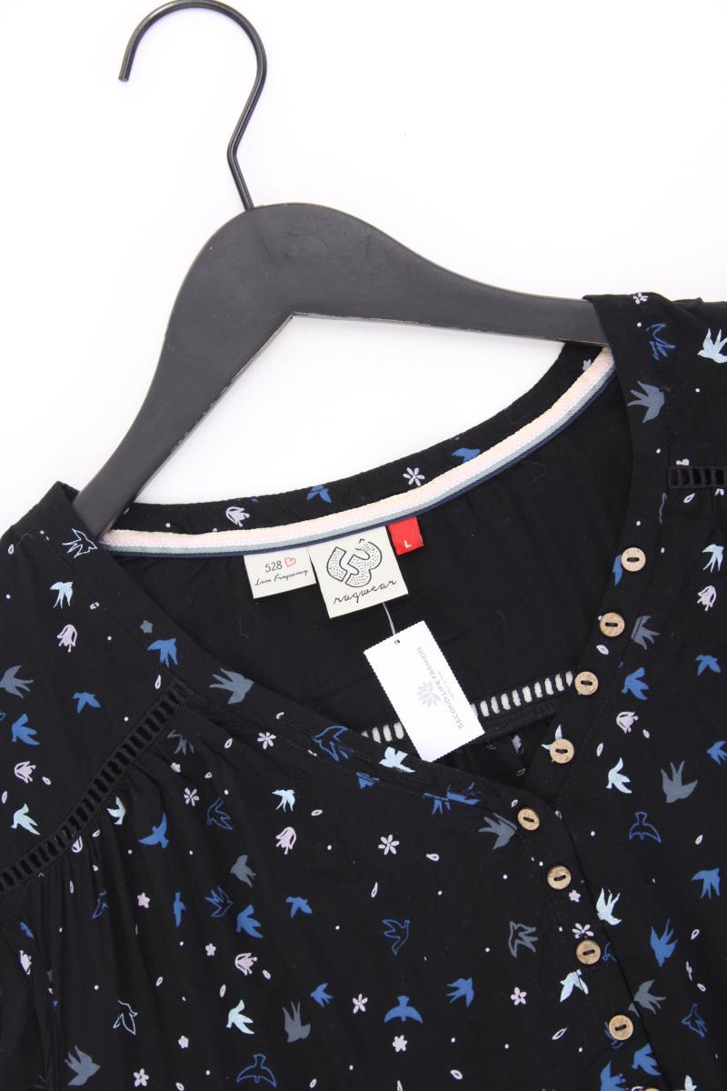 Ragwear Bluse mit Vogelmuster Gr. L mit Tierdruck Kurzarm schwarz aus Viskose