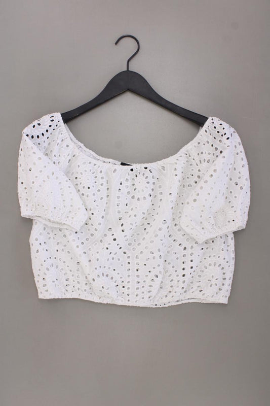 Zara Crop Bluse Gr. L Kurzarm weiß aus Baumwolle