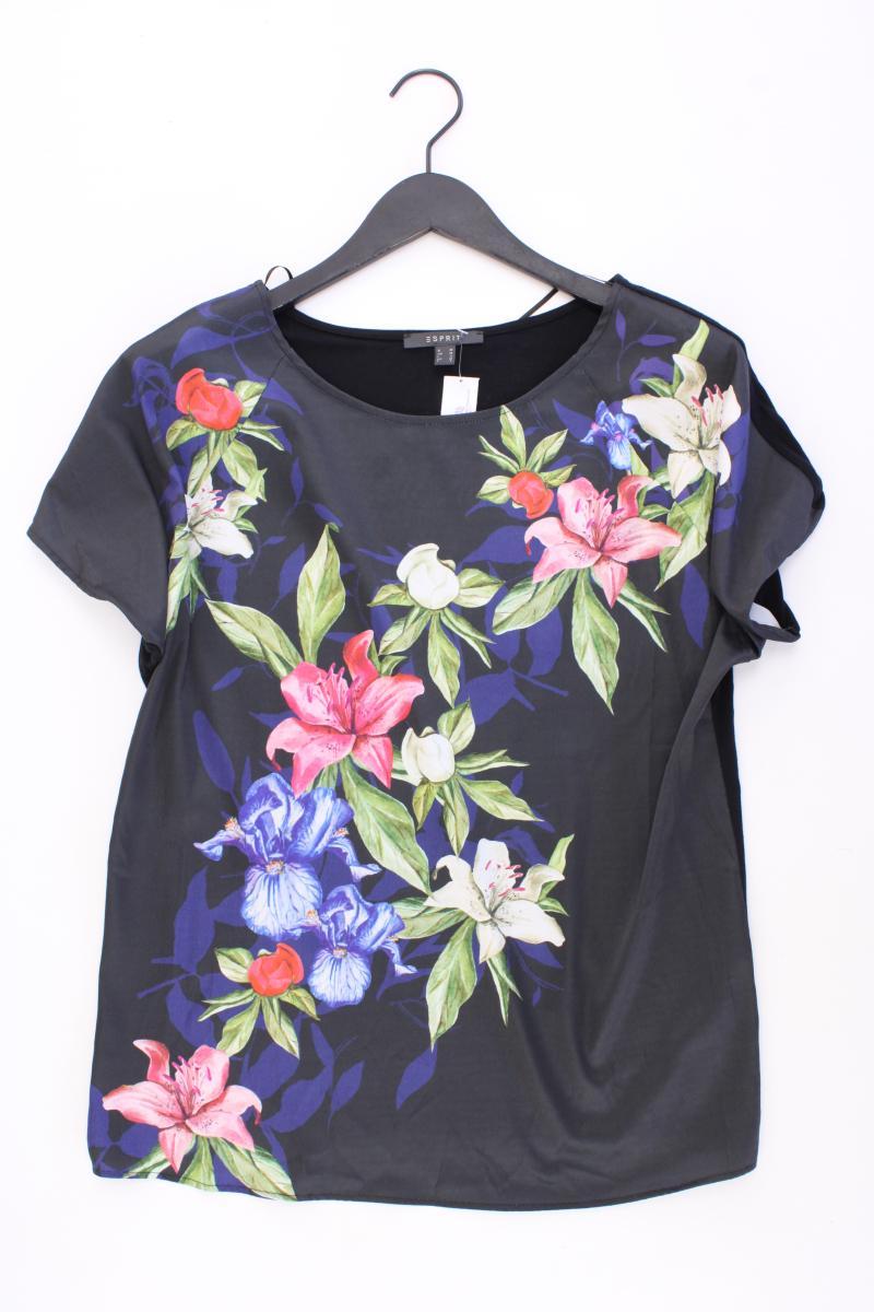 Esprit Kurzarmbluse Gr. M mit Blumenmuster schwarz aus Polyester