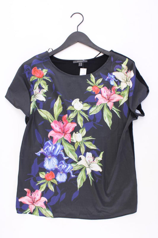 Esprit Kurzarmbluse Gr. M mit Blumenmuster schwarz aus Polyester