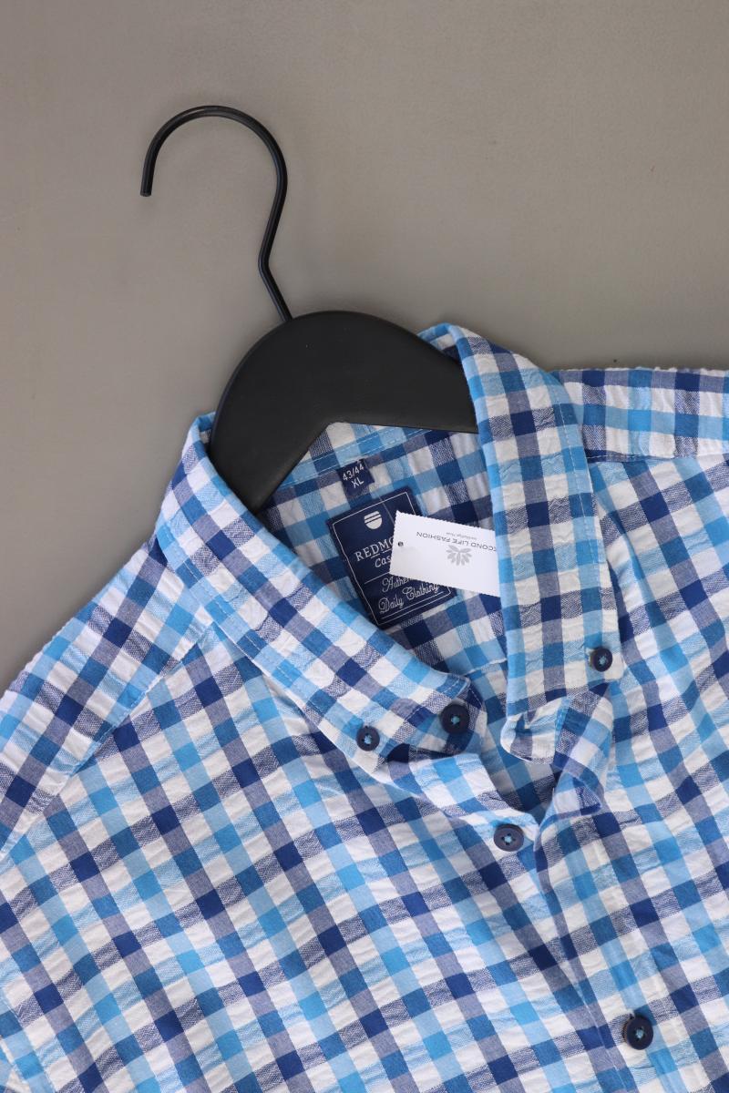 Redmond Karohemd für Herren Gr. XL kariert Kurzarm blau aus Baumwolle