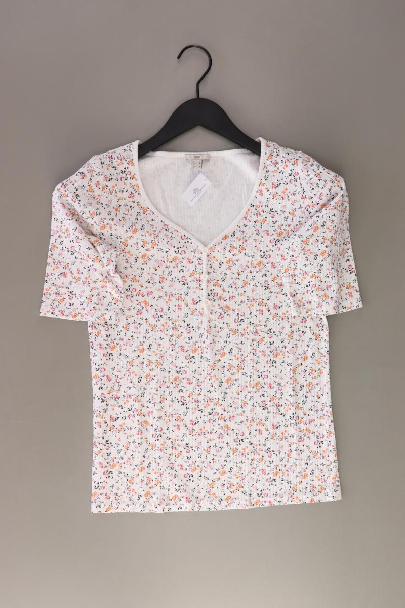 edc by Esprit Shirt mit V-Ausschnitt Gr. M mit Blumenmuster Kurzarm weiß