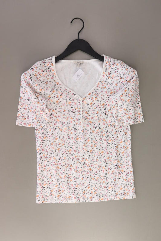 edc by Esprit Shirt mit V-Ausschnitt Gr. M mit Blumenmuster Kurzarm weiß