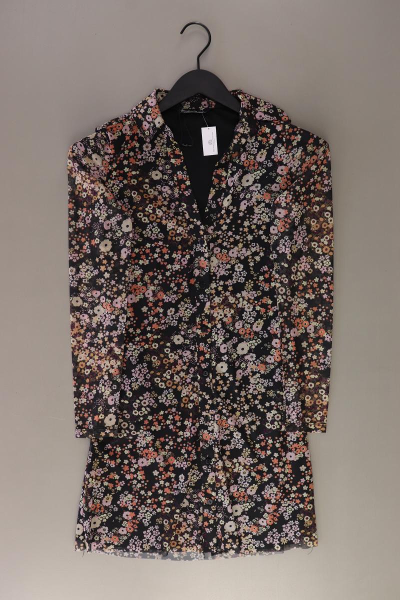 Stradivarius Polokleid Gr. S mit Blumenmuster 3/4 Ärmel schwarz aus Polyester