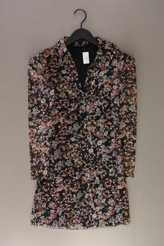 Stradivarius Polokleid Gr. S mit Blumenmuster 3/4 Ärmel schwarz aus Polyester