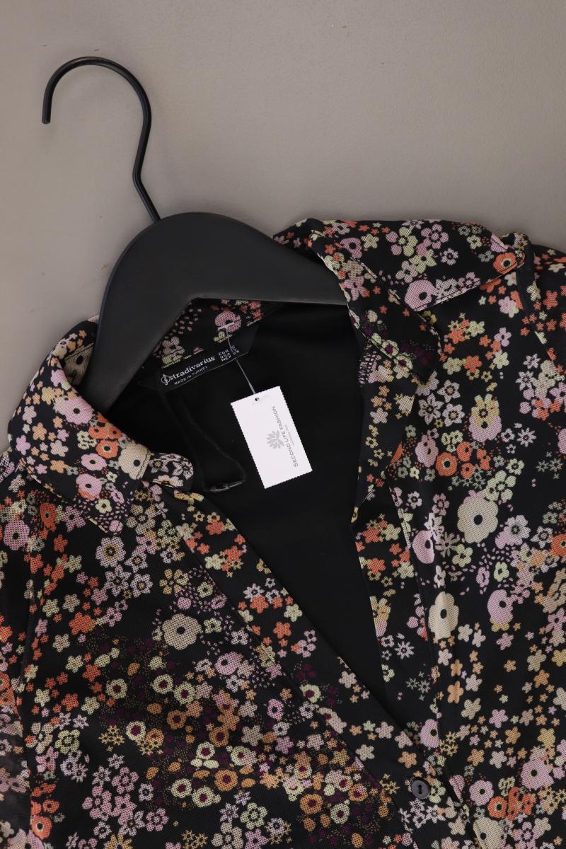 Stradivarius Polokleid Gr. S mit Blumenmuster 3/4 Ärmel schwarz aus Polyester