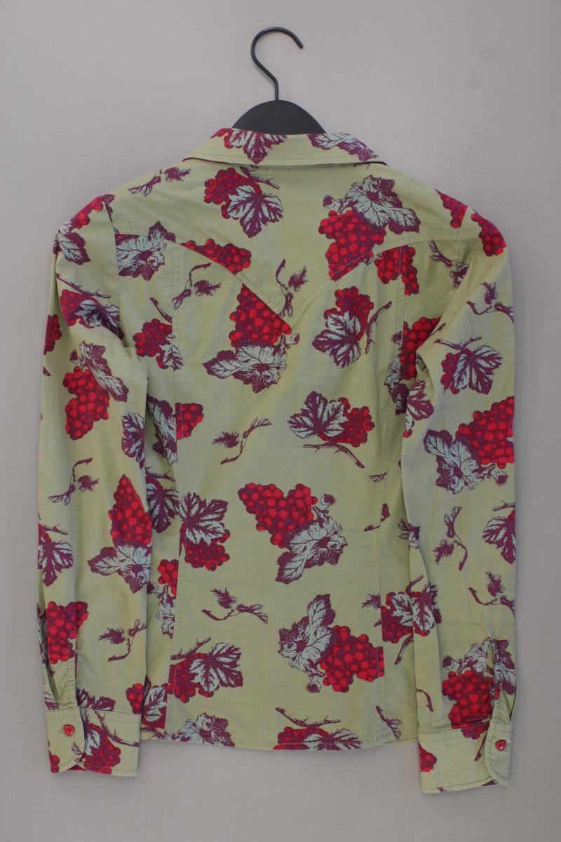 Blutsgeschwister Langarmbluse Gr. S mit Blumenmuster olivgrün aus Baumwolle