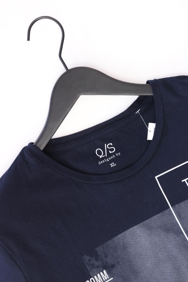 QS by s.Oliver Printshirt für Herren Gr. XL Kurzarm blau aus Baumwolle