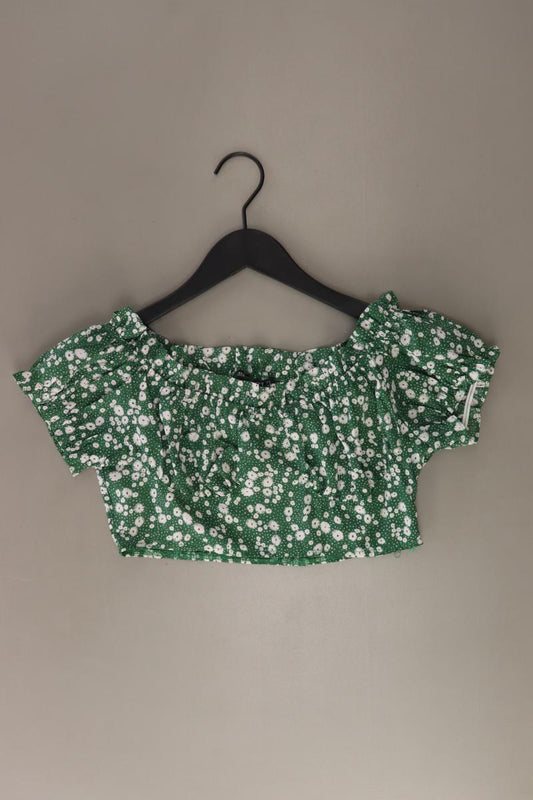 Zaful Crop Bluse Gr. S mit Blumenmuster Kurzarm mit Carmen-Ausschnitt grün