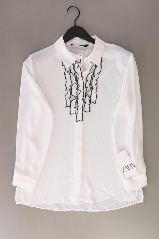 Zara Rüschenbluse Gr. S neu mit Etikett Langarm weiß aus Polyester