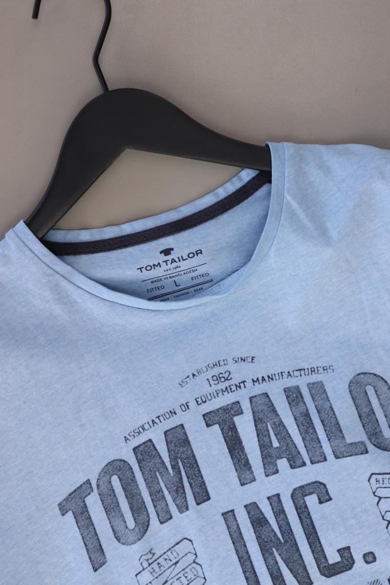 Tom Tailor Printshirt für Herren Gr. L Kurzarm blau aus Baumwolle