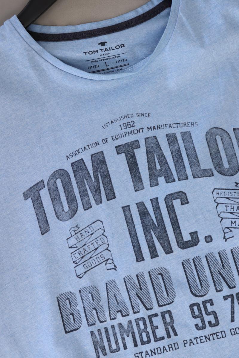 Tom Tailor Printshirt für Herren Gr. L Kurzarm blau aus Baumwolle