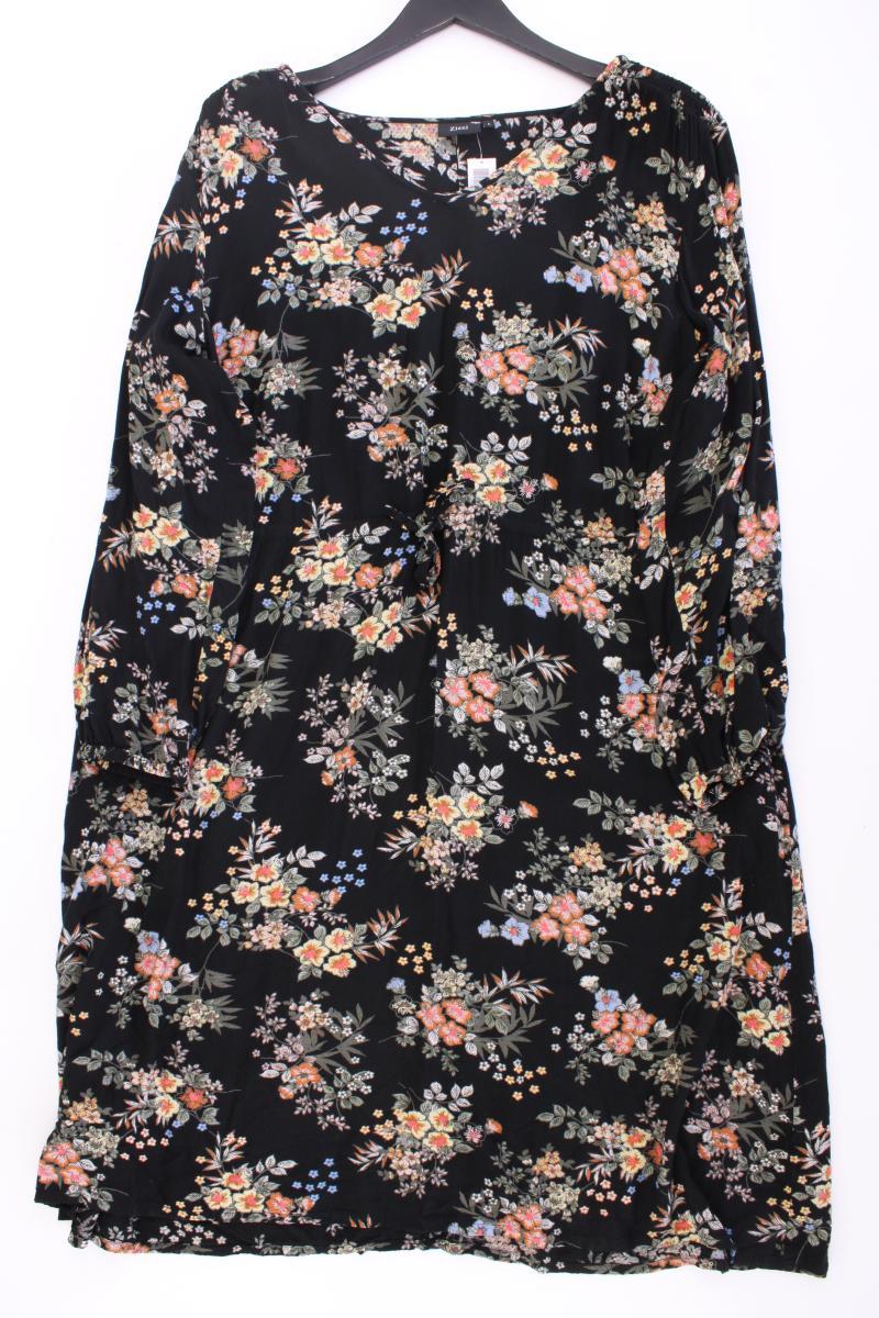 Zizzi Langarmkleid Gr. 50/52 mit Blumenmuster schwarz aus Viskose