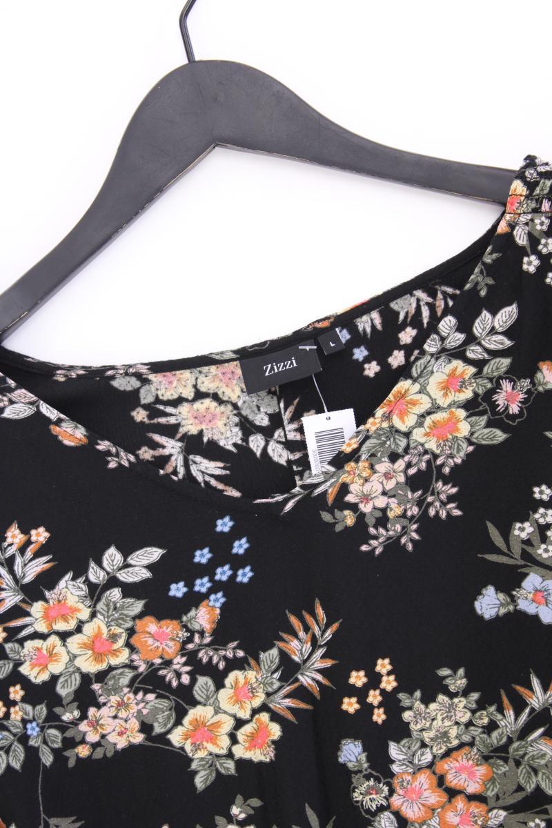 Zizzi Langarmkleid Gr. 50/52 mit Blumenmuster schwarz aus Viskose