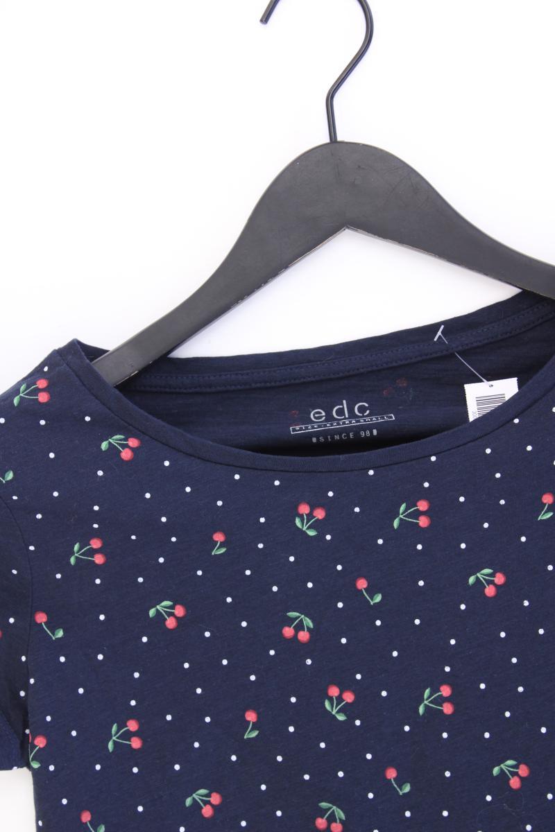 edc by Esprit Shirt mit Kirschmuster Gr. XS Kurzarm blau aus Baumwolle