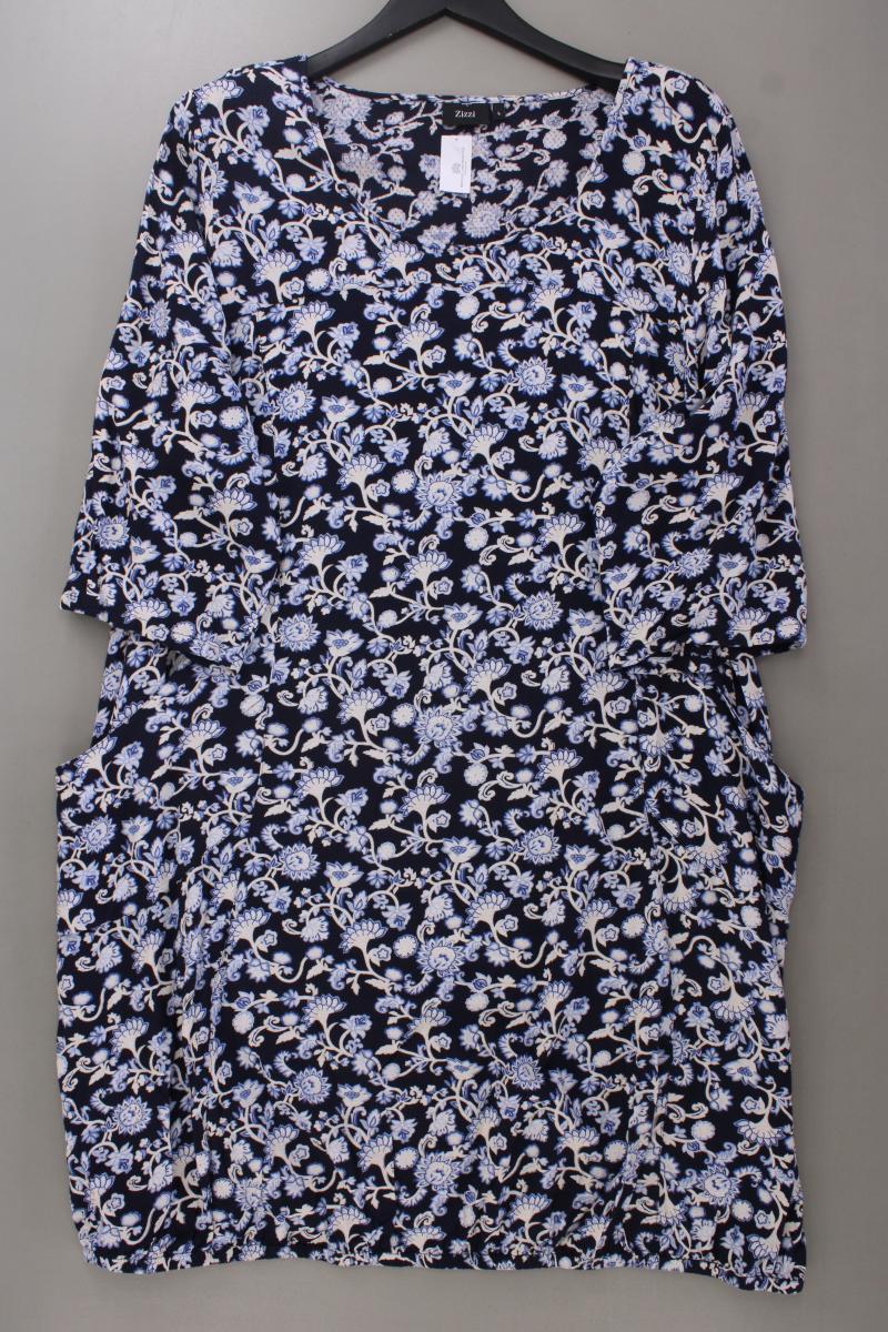 Zizzi Midikleid Gr. 50/52 mit Blumenmuster 3/4 Ärmel blau aus Viskose