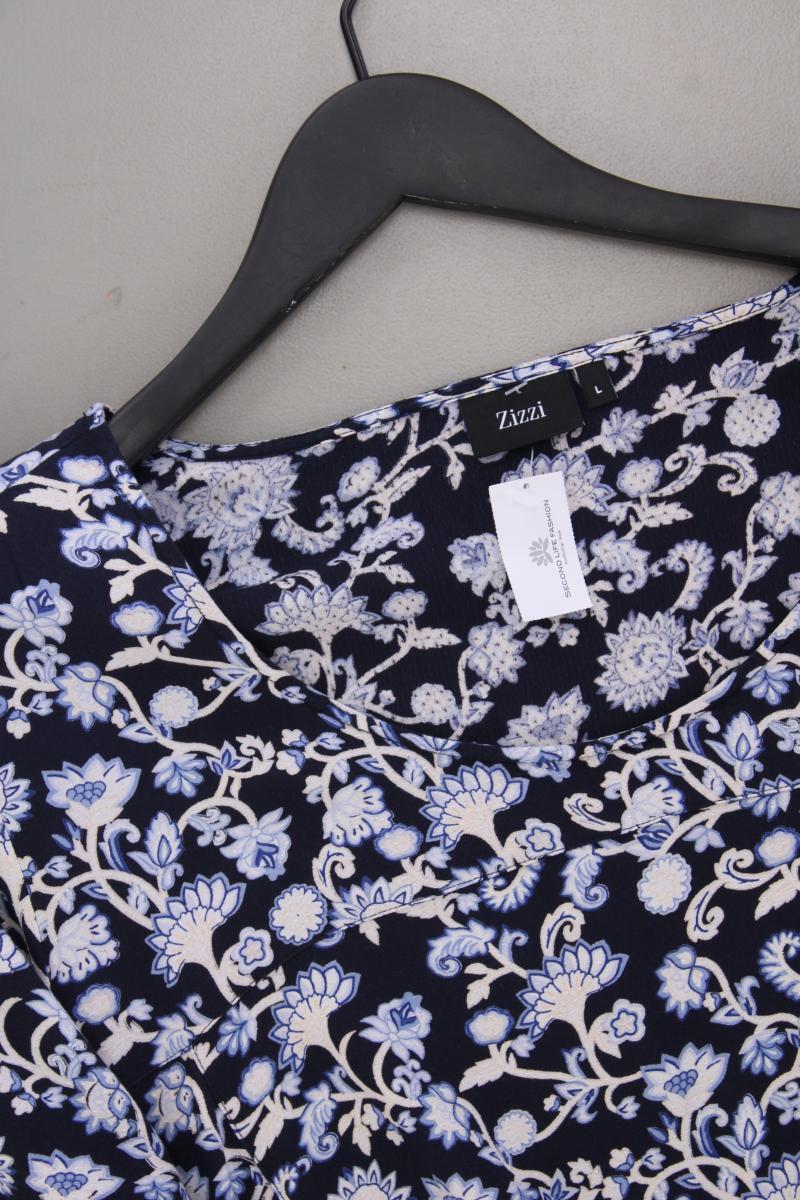 Zizzi Midikleid Gr. 50/52 mit Blumenmuster 3/4 Ärmel blau aus Viskose