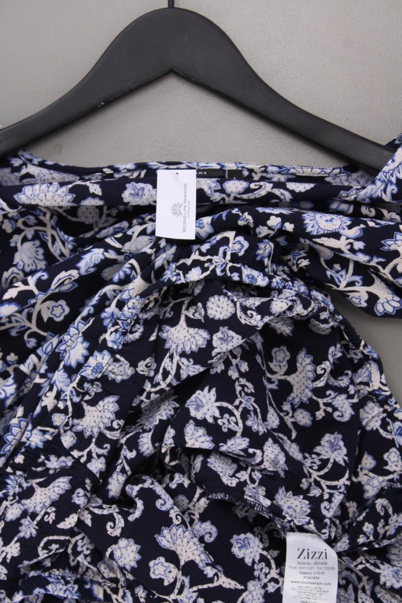 Zizzi Midikleid Gr. 50/52 mit Blumenmuster 3/4 Ärmel blau aus Viskose