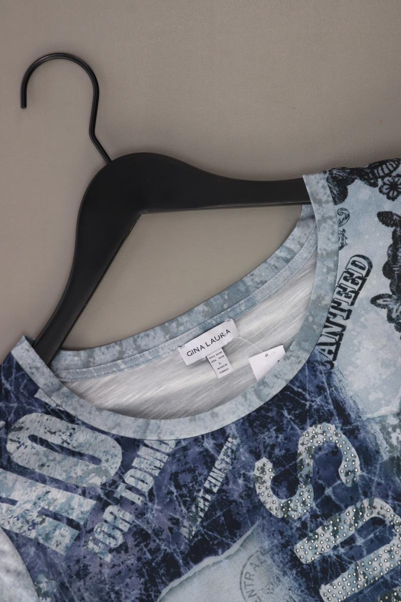 Gina Laura Printshirt Gr. 44/46 Langarm blau aus Polyester