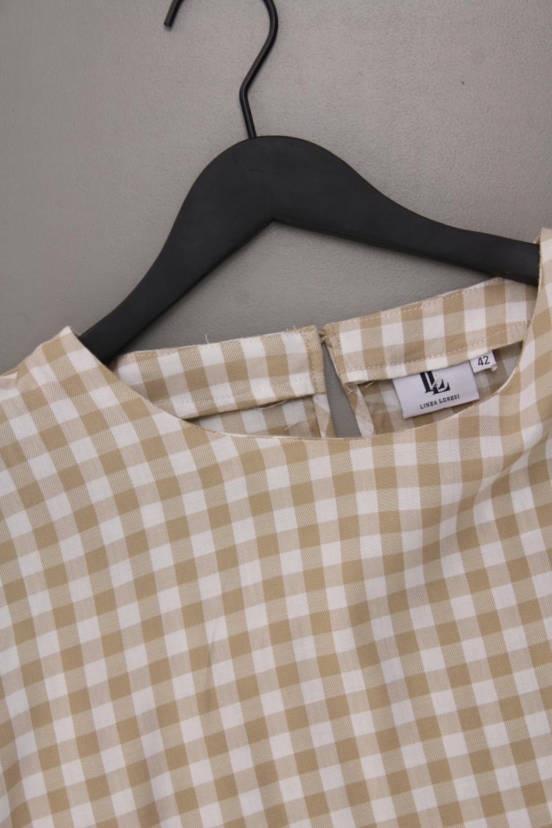 Linea Loresi Bluse Gr. 42 kariert Kurzarm creme