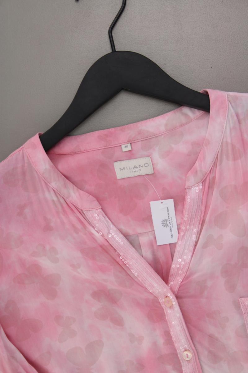 Milano Italy Bluse mit Schmetterlingmuster Gr. 40 Langarm mit Pailletten rosa