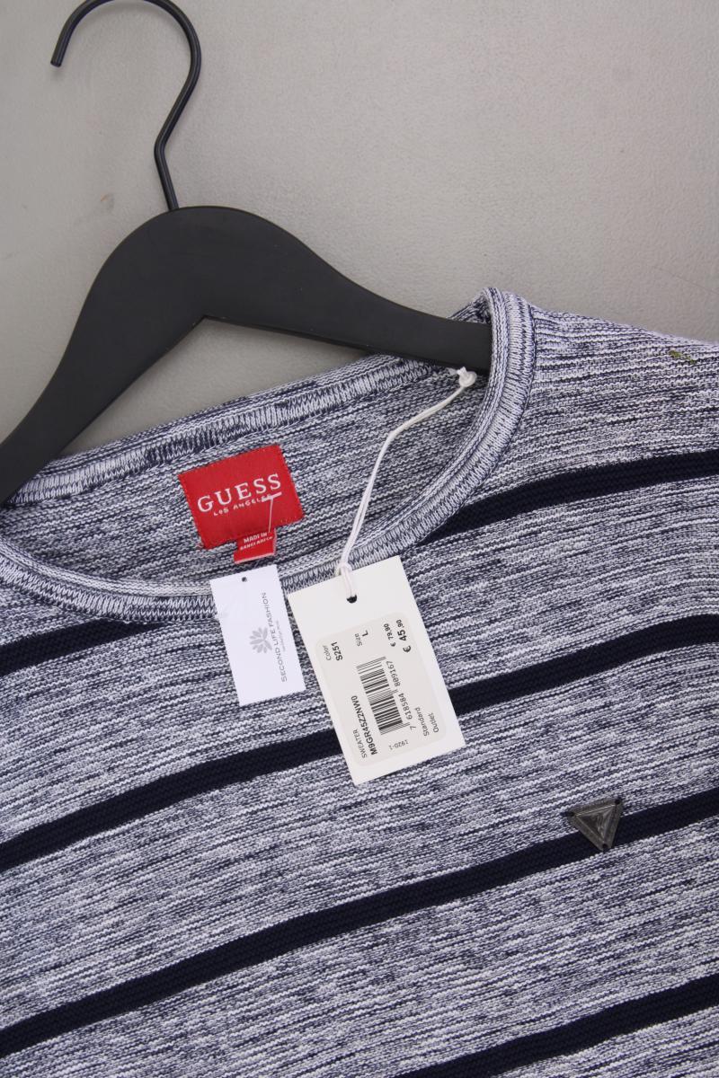 Guess Feinstrickpullover für Herren Gr. L gestreift neu mit Etikett blau