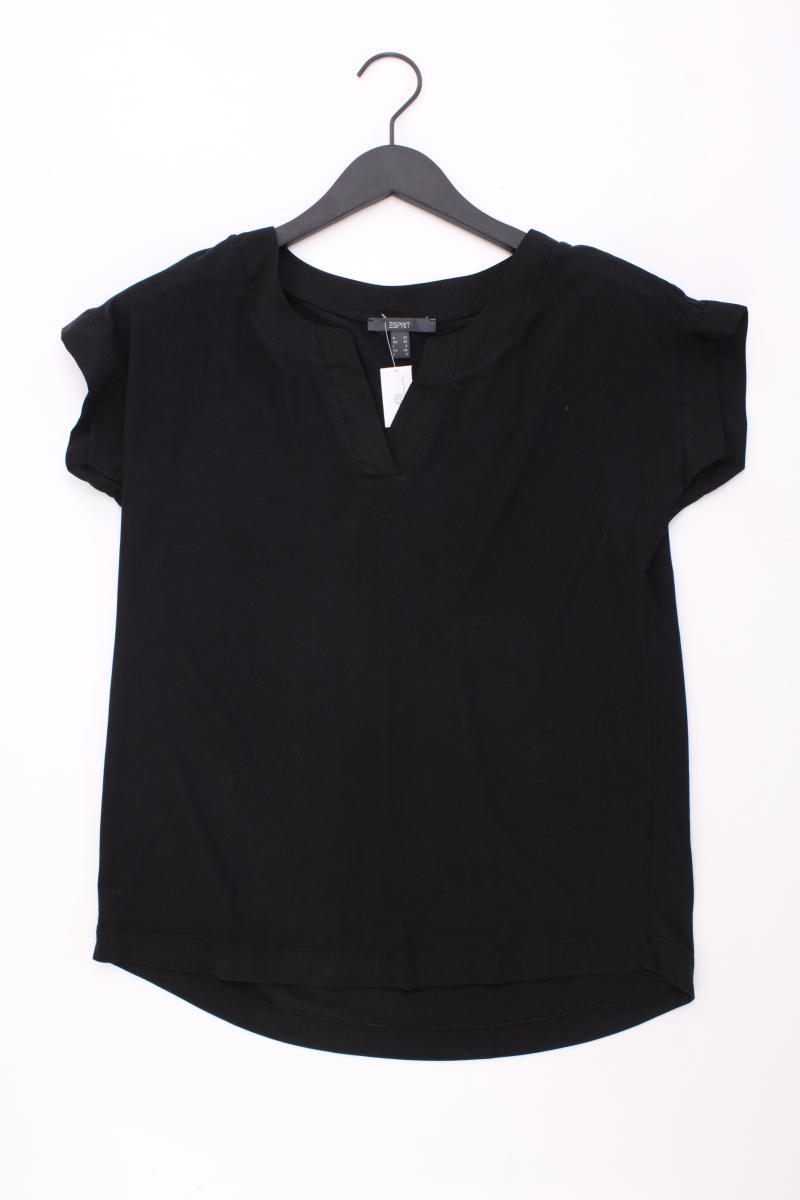 Esprit Shirt mit V-Ausschnitt Gr. XS Kurzarm schwarz aus Lyocell