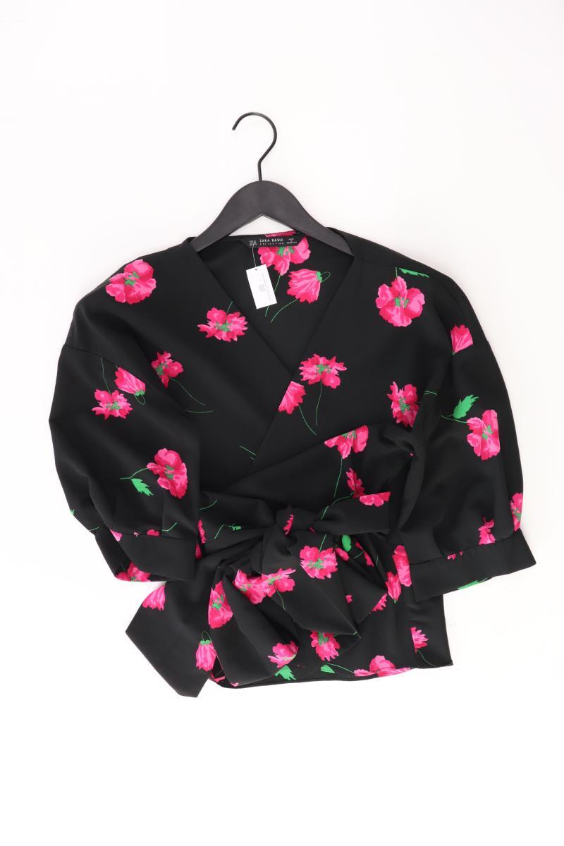 Zara Regular Bluse Gr. S mit Blumenmuster 3/4 Ärmel schwarz aus Polyester