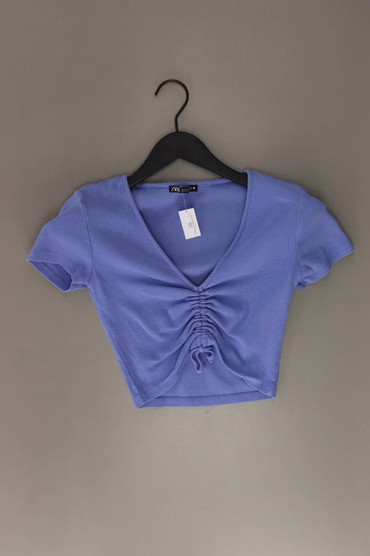 Zara Cropped Shirt Gr. M Kurzarm blau aus Baumwolle