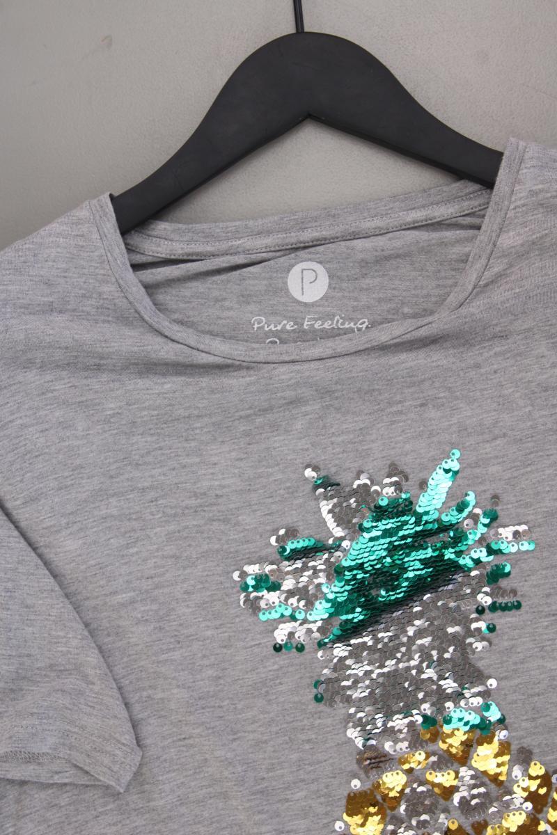 Pure Feeling Shirt Gr. 40 neuwertig Kurzarm mit Pailletten grau aus Viskose