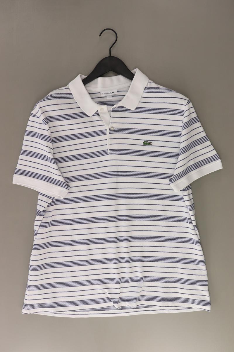 Lacoste Poloshirt für Herren Gr. XXL gestreift Kurzarm weiß aus Baumwolle