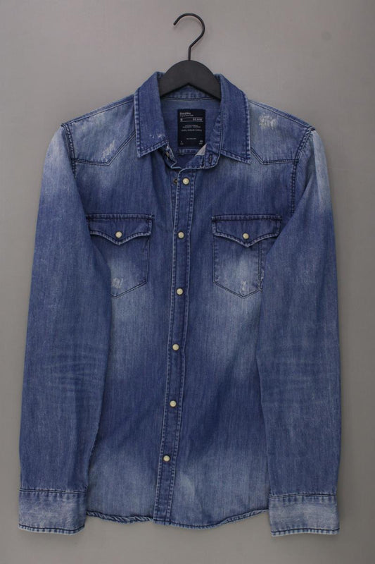 Bershka Jeanshemd für Herren Gr. L Langarm blau aus Baumwolle