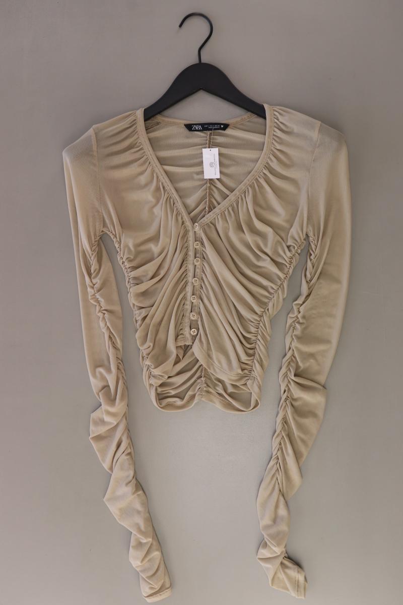 Zara Cropped Shirt Gr. S Langarm creme aus Polyester