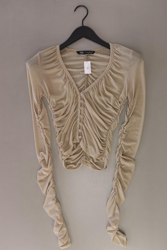 Zara Cropped Shirt Gr. S Langarm creme aus Polyester