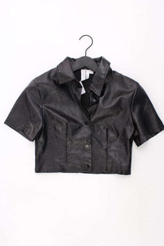 COLLUSION Kunstleder Crop Bluse Gr. 38 Kurzarm schwarz aus Polyurethan