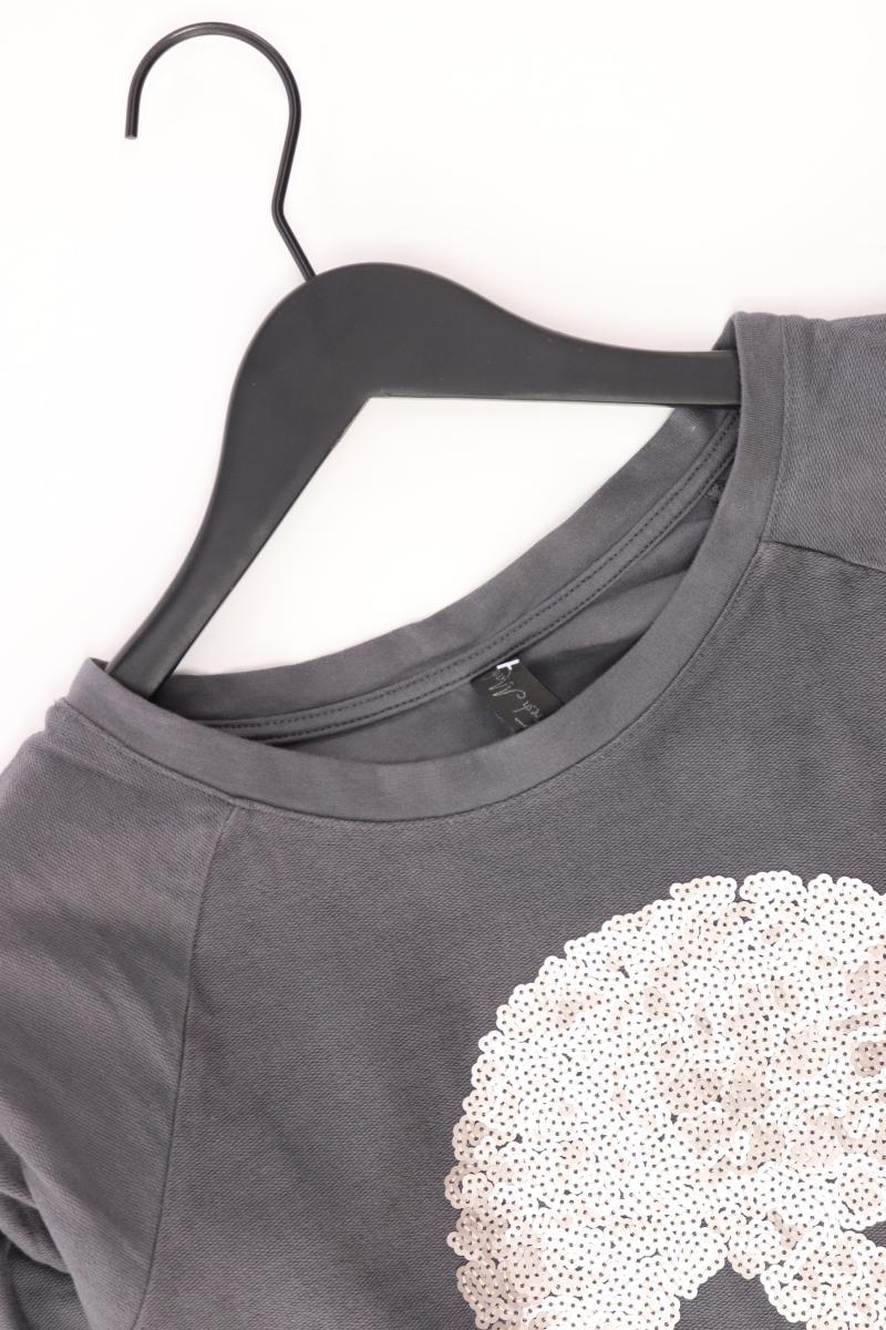 Fresh Made Langarmpullover Gr. M mit Pailletten grau aus Baumwolle