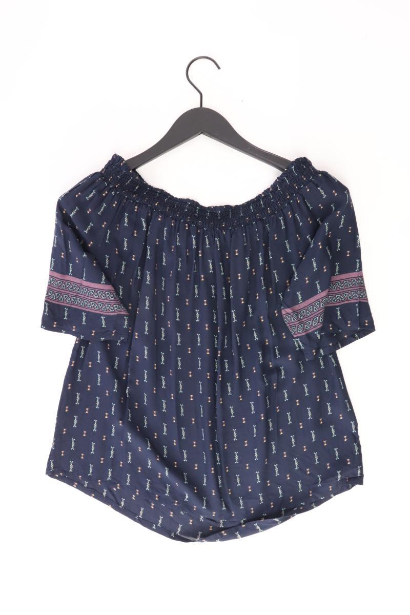 Manguun Kurzarmbluse Gr. 40 mit Carmen-Ausschnitt blau