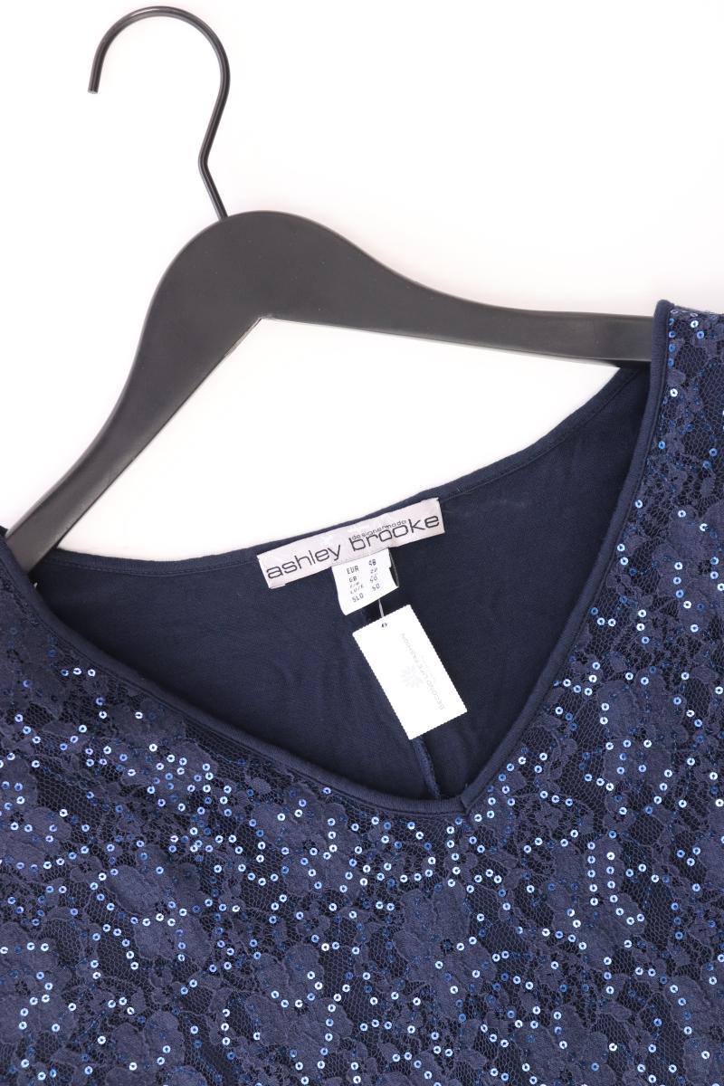 Ashley Brooke Spitzenbluse Gr. 48 Kurzarm mit Pailletten blau aus Polyester