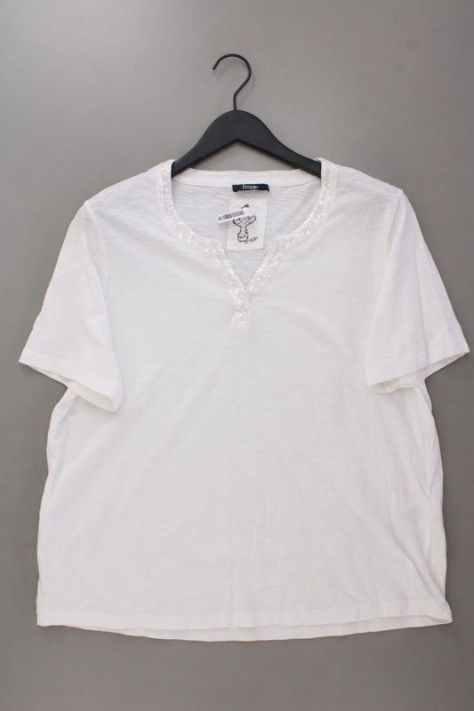 Frapp Shirt mit V-Ausschnitt Gr. 48 Kurzarm mit Pailletten weiß aus Baumwolle