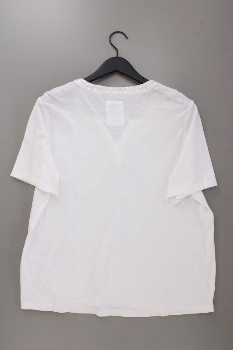 Frapp Shirt mit V-Ausschnitt Gr. 48 Kurzarm mit Pailletten weiß aus Baumwolle