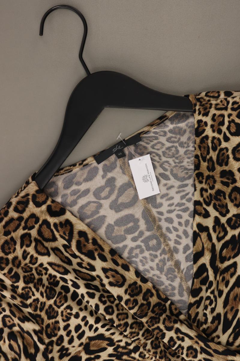 She Schlauchkleid Gr. 40 mit Tierdruck 3/4 Ärmel braun aus Polyester